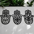 Mão de Hamsa 30x20cm , kit 3 quadros em mdf preto 3mm