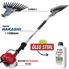 Mão Mecânica de Derriçar Café Nakashi Com Motor Mitsubishi TU26 e Braço 110cm + Óleo Castrol Stihl