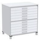 Mapoteca 10 Gavetas Pandin 120cm (Larg) Inmetro Tampo MDP Branco Estrutura Aço Cinza Gavetas Brancas