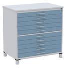 Mapoteca 10 Gavetas Pandin 120cm (Larg) Inmetro Tampo MDP Cinza Estrutura Aço Cinza Gaveta Azul Dali