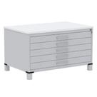 Mapoteca 5 Gavetas Pandin 120 cm (Larg) Inmetro Tampo MDP Branco Estrutura Aço Cinza Gavetas Cinza
