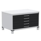 Mapoteca 5 Gavetas Pandin 120 cm (Larg) Inmetro Tampo MDP Branco Estrutura Aço Cinza Gavetas Pretas