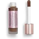 Maquillaje Revolution Conceal & Define Base de Maquillaje en Crema, Cobertura Completa, Para Tonos de Piel Oscura, Vegano y Libre de Crueldad, F16, 23 ml