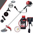 Máquina de Cortar Grama À Gasolina Anmax CG430P-TB 43cc 2HP 9.000rpm Com 6 Opções de Cortes, Carretel + Faca 2 Pontas + Faca 3 Pontas + Faca Vídea + Faca 80 Dentes + Escova de Aço + ÓLEO TOYAMA 2T