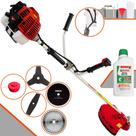 Máquina de Cortar Grama À Gasolina Kawashima KW52L 52cc 2,5HP Roçadeira Lateral 5 Em 1 Com Carretel de Nylon + Lâmina 2 Pontas + Lâmina 3 Pontas + Lâmina 40 Dentes + Lâmina 80 Dentes + ÓLEO STIHL 2T