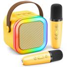 Máquina de karaokê Bluetooth portátil Peski com 2 microfones amarela Máquina de karaokê Bluetooth portátil Peski com 2 microfones amarela