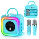 Máquina de karaokê Poptrend Mini para crianças com 2 microfones sem fio azul