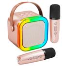 Máquina de Karaokê Portátil Bluetooth Peski - com 2 Microfones (Dourado Rosa)