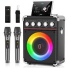 Máquina de Karaokê Portátil HWWR com 2 Microfones Bluetooth