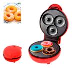Máquina De Mini Donuts Faz 3 Por Vez Antiaderente Cor Vermelho