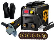 Máquina Solda Portátil Inversora Elétrica 120a + Luva + Disco de Corte + Esmerilhadeira 220v