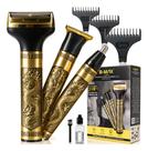 Maquininha Dragao Dourada Profissional 3 em 1 Maquina de Cortar Cabelo Barba Nariz Lâmina Titanio Recarregavel USB Tipo C IPX5 Potente Silenciosa