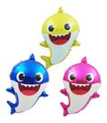 Maravilhoso Kit 03 Balão Bexiga Metalizado Baby Shark 55cm