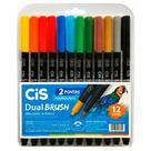 Marcador Artístico Dual Brush Aquarelável com 12 Cores - Cis