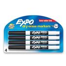 Marcadores Apagáveis a Seco EXPO Low Odor - Ponta Fina - Pretos (4 Unidades)