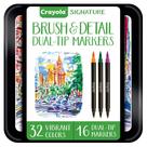 Marcadores Crayola Brush & Detail Dual Tip - Conjunto com 16 Marcadores e 32 Cores