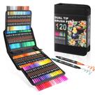 Marcadores TOSHARE 120 Cores Dupla Ponta Pincel Aquarelável