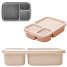 Marmita de bambu ecologico retangular com 3 divisorias + tampa de plastico lines 22,5x15x5,5cm