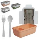 Marmita de Plástico Retangular com 2 Divisórias + Colher e Garfo 850ml 19,5x12x7cm