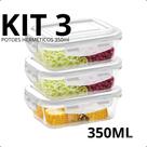 Marmita de Vidro 350ml Potes Hermético KIT 2, 3 e 5 Un Tampa Travas Microondas Freezer