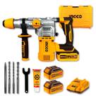 Martelete Combinado A Bateria Ingco Brushless SDS Plus 20V 2.5J ou 4.5J Perfuração de Concreto, Aço e Madeira Com Maleta, Bateria e Acessórios