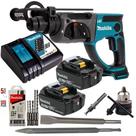 Martelete Rompedor 2 Baterias 18v 5ah Makita Dhr202z Com Carregador Rápido e 9 Acessórios