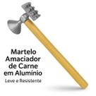 Martelo Amaciador de Carne Batedor em Alumínio com Cabo de Madeira