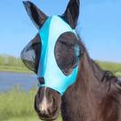 Máscara anti-moscas para cavalo Menjo, elástica, com proteção UV, azul, para 15 a 17 palmos Máscara anti-moscas para cavalo Menjo, elástica, com proteção UV, azul, para 15 a 17 palmos
