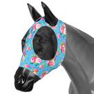 Máscara anti-moscas Showman em lycra rosa com design azul e rosa Máscara anti-moscas Showman em lycra rosa com design azul e rosa