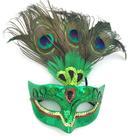 Máscara de cosplay com capa de meia face de pena de pavão para festa de Halloween Máscara de cosplay com capa de meia face de pena de pavão para festa de Halloween