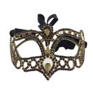 Máscara de festa com strass, metal, meia face, capa de Halloween