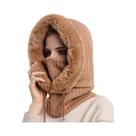Máscara de Inverno Feminina com Capuz - Conjunto de Boné e Balaclava de Pele de Caxemira