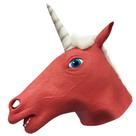Máscara de látex de unicórnio, capa facial completa, cabeça de cavalo vermelha, Halloween