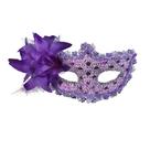 Máscara de máscara de renda roxa com decoração de flores em PVC