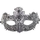 Máscara de mascarada de renda e strass elegante em preto e prata
