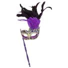 Máscara de mascarada em PVC com glitter roxo e dourado
