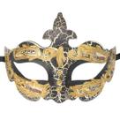 Máscara de máscaras com design veneziano em preto e dourado com notas musicais