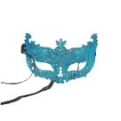 Máscara de meia face de PVC com glitter azul veneziano com strass