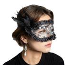 Máscara de meia face Feather Lace Pearl para festa de máscaras
