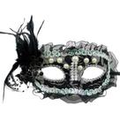 Máscara de meia face preta com strass para festa de Halloween