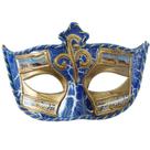 Máscara de meia face veneziana com design artístico em ouro azul em PVC Máscara de meia face veneziana com design artístico em ouro azul em PVC