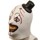 Máscara de palhaço amaldiçoado de Halloween branca com detalhes em vermelho e preto