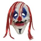 Máscara de palhaço assustador de Halloween em PVC assustador com peruca vermelha para adultos