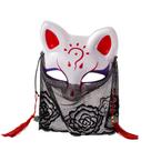 Máscara de raposa, renda, PVC, meia face com borlas vermelhas para cosplay