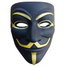 Máscara de terror facial completa, fosca, estilo V, preta com detalhes dourados