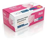Máscara Descartável Rosa Medix 50un Tripla Proteção com Elástico Clipe Nasal 3 camadas