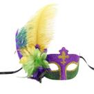 Máscara emplumada de Mardi Gras Roxa Verde Glitter Masquerade