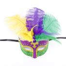 Máscara emplumada Mardi Gras Glitter Verde Roxo Amarelo PVC