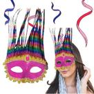Máscara Facial de carnaval veneziana Festa Bloquinho Rosa com dourado
