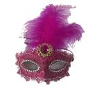 Máscara facial de renda elegante emplumada com pedras preciosas em PVC